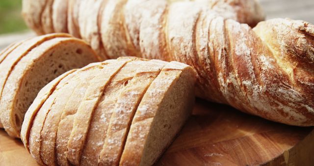 Freshly Sliced Rustic White Bread Loaves on Wooden Board - Download Free Stock Images Pikwizard.com