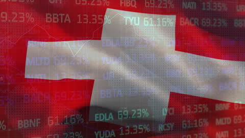 Swiss Flag with Digital Data Overlay Highlighting Technology