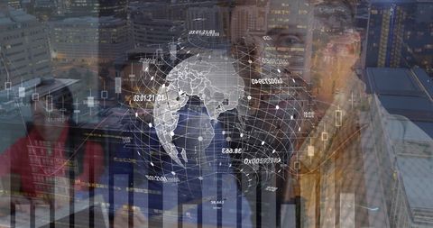 Globe with Financial Data Overlay on Warehouse Background - Download Free Stock Images Pikwizard.com