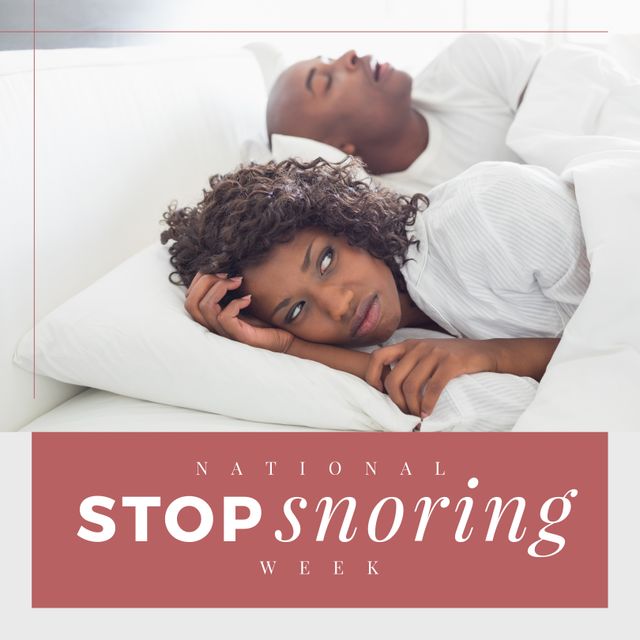 Woman Awake in Bed Next to Snoring Man during National Stop Snoring Week - Download Free Stock Templates Pikwizard.com