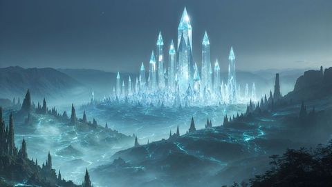 Enchanting Crystal Fortress in Mystical Frozen Landscape