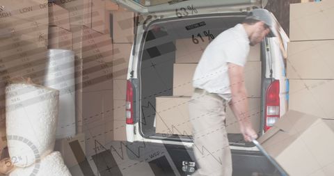 Delivery Man Loading Boxes with Logistics Data Overlay - Download Free Stock Images Pikwizard.com