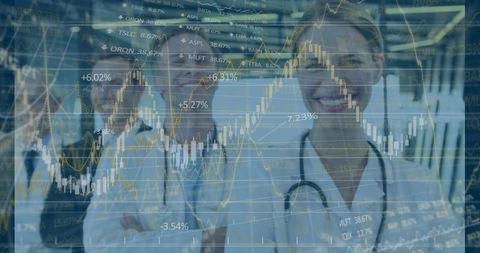 Medical Professionals with Financial Analytics Overlay in Hospital Setting