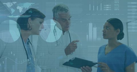 Healthcare Professionals Analyzing Data with Futuristic Interface Overlay - Download Free Stock Images Pikwizard.com