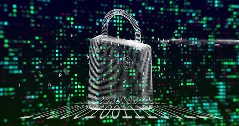 Digital Padlock Symbolizing Cybersecurity in Futuristic Cyberspace