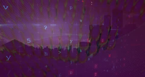 Cybersecurity Warning Animation Overlay on Abstract Cityscape