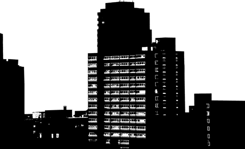 Modern black cityscape illustration on transparent background