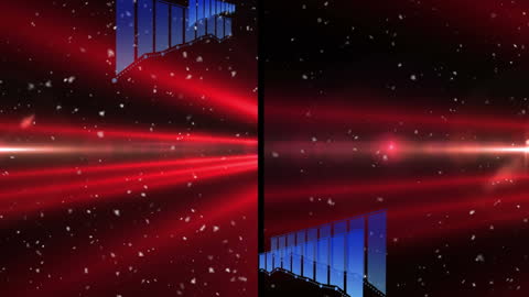 Red Energy Dots Floating Through Neon Blue Tunnel