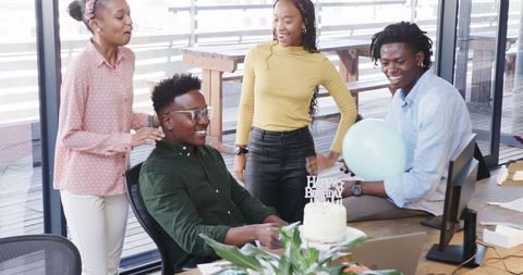 Birthday Celebration with Colleagues in Modern Office Setting