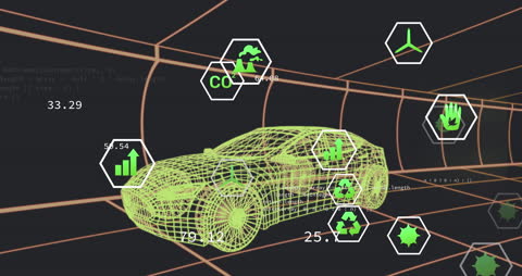 Futuristic Digital Interface with 3D Car Model and Data Analytics