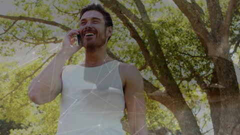 Man Talking on Smartphone in Park, Conceptual Connections Overlay
