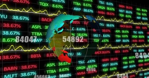 Global financial data visualization concept on black background