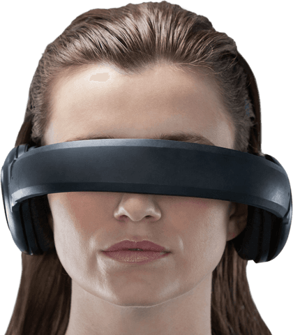 Transparent close-up woman wearing virtual reality headset