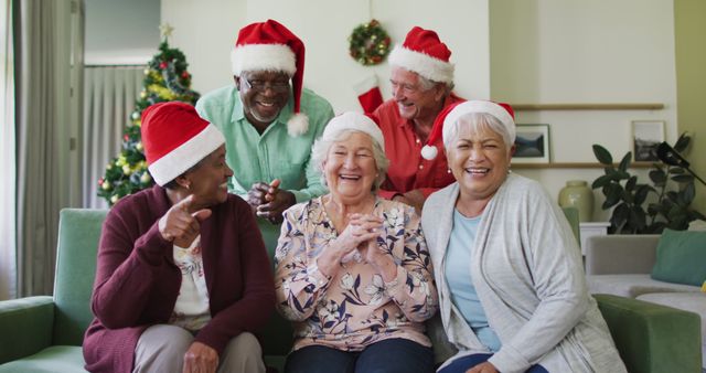 Diverse Group of Smiling Seniors Celebrating Christmas Together - Download Free Stock Images Pikwizard.com