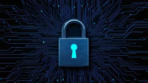 Futuristic Padlock on Pulsing Circuit Board for Cybersecurity Concept