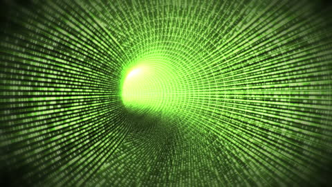 Futuristic Green Data Tunnel with Radiant Light