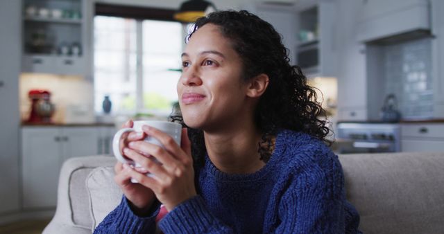 Woman Enjoying Coffee in Cozy Home Kitchen - Download Free Stock Images Pikwizard.com