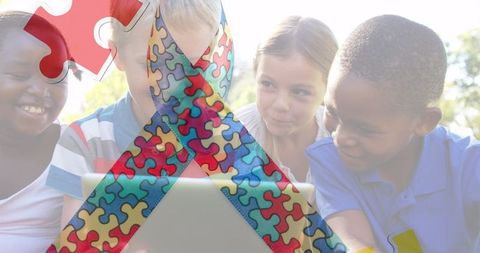 Colorful Ribbon with Kids for Autism Awareness and Support - Download Free Stock Images Pikwizard.com