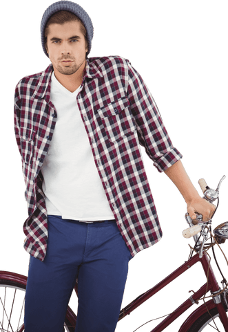 casual young man leaning on bicycle isolated transparent background - Download Free Stock Videos Pikwizard.com