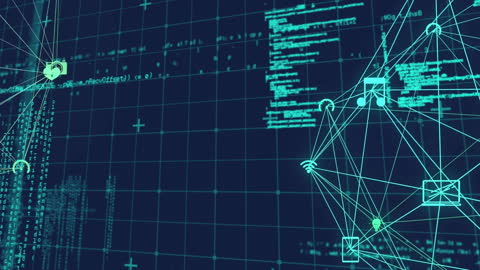 Futuristic Digital Network with Data Visualization Elements