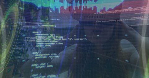 woman experiencing virtual reality surrounded by digital code - Download Free Stock Images Pikwizard.com