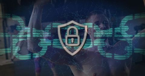 Combining strength training and cybersecurity with holographic shield lock overlay