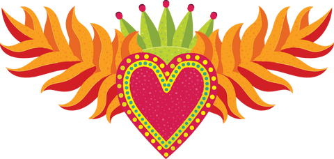 Heart with Crown and Flaming Shapes on Transparent Background