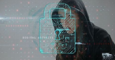 Hacker Analyzing Cybersecurity Behind Digital Lock Interface - Download Free Stock Images Pikwizard.com