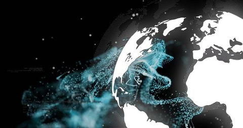 Digital globe with particle streams illustrating global connectivity