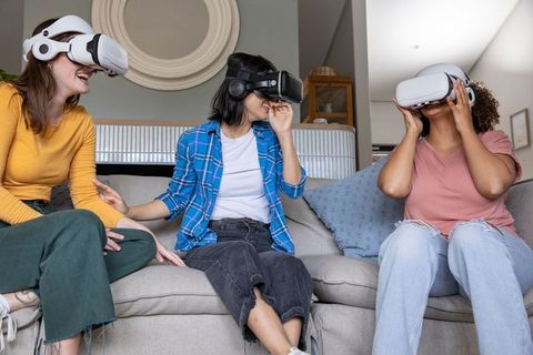 Diverse Women Enjoying Virtual Reality at Home