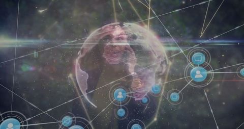 Businesswoman networking via smartphone with global connections