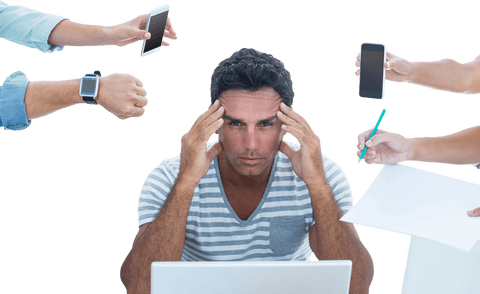 Stressed Businessman Surround by Work Multifunctional Concept Transparent - Download Free Stock Videos Pikwizard.com