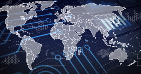 Digital World Map with Data Interface Elements