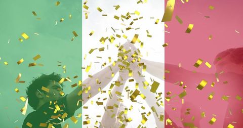 Victorious rugby players challenging italy theme with festive confetti