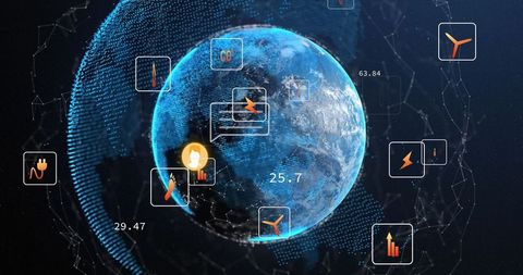 Digital earth interface showing global technology connections