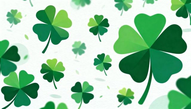 Floating gradient four-leaf clover pattern with paper texture for festive st patrick's day