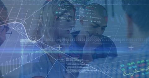 Financial Data Overlay with Business Team Collaboration in Office - Download Free Stock Images Pikwizard.com