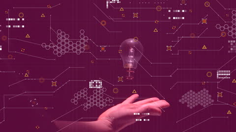 Innovative Technology with Floating Light Bulb and Hand