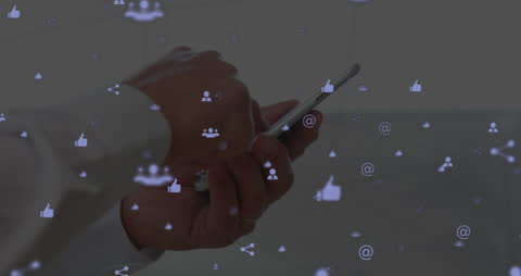 Person Using Smartphone with Social Media Concept Icons