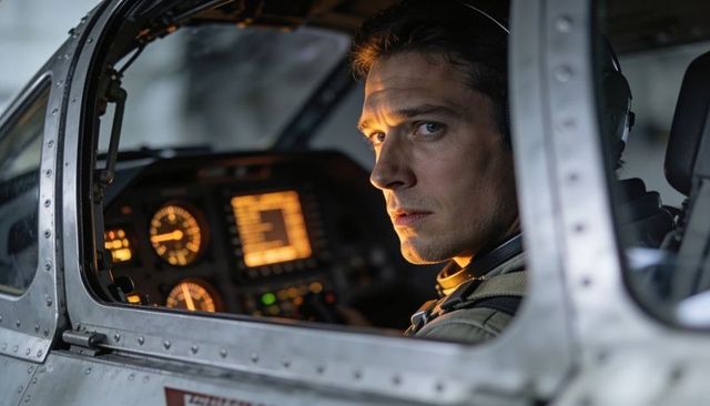 Focused Pilot in Cockpit Monitoring Analog Gauges and Flight Instruments Wearing Headset