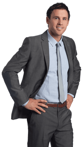 Confident Smiling Businessman in Grey Suit on Transparent Background