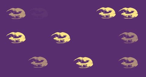 Purple background with yellow lip print pattern