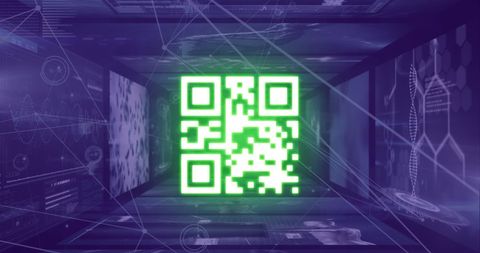 Glowing QR Code in Neon Blue Abstract Tech Tunnel Background - Download Free Stock Images Pikwizard.com
