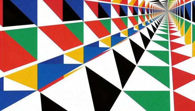 Colorful Geometric Tunnel Drawing Eye Toward Vanishing Point with Repeating Triangles
