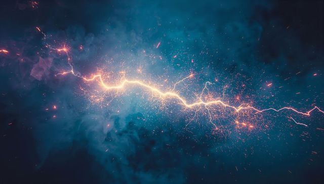 Vibrant Energy Beam Illuminating Mystical Sky with Sparks