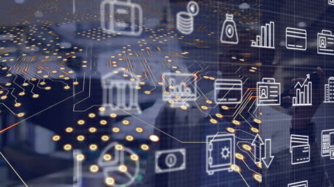 Virtual Data Stream with Digital Interface and Media Icons