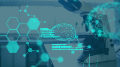 Futuristic Laboratory with Digital Brain and Data Animation