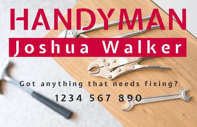 This image is ideal for promoting professional handyman services, showcasing essential tools like a wrench, hammer, and plier. Useful for online advertisements, business cards, flyers, and social media promotions highlighting handyman repairs. Enhances marketing materials targeting customers needing expert household repairs.