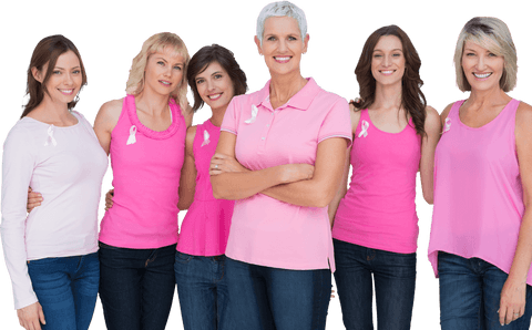 Confident women supporting breast cancer awareness with pink outfits