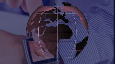 Man Interacting with Smartwatch, Global Technology Concept